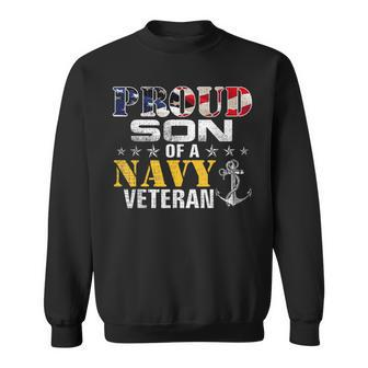 Proud Son Of A Navy Veteran American Flag Military Sweatshirt - Monsterry