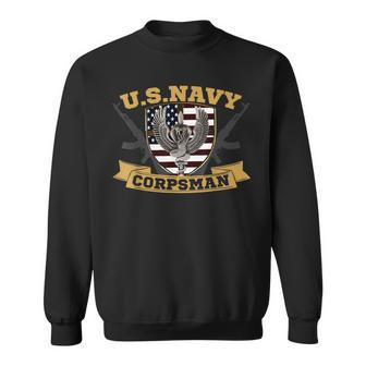 Proud Us Navy Corpsman Veteran Usa Flag Vintage Sweatshirt - Monsterry UK
