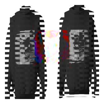 Psychedelic Trippy Glitch Cat 80S 90S Vaporwave Synthwave Sweatshirt - Thegiftio