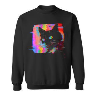 Psychedelic Weirdcore Cat Vaporwave Aesthetic Trippy Sweatshirt - Monsterry DE