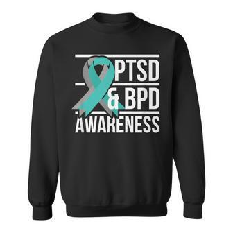 Ptsd & Bpd Awareness Teal And Grey Ribbon Sweatshirt - Monsterry DE