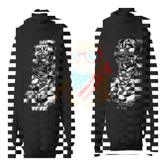 Pug With Bandana Sunglasses 4Th Of July Us Dog American Flag Sweatshirt - Thegiftio UK