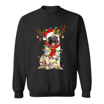 Pug Dog Christmas Reindeer Christmas Lights Pajama Sweatshirt - Monsterry