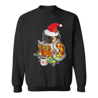 Pug Reading Book Dog Bookworm All Booked For Christmas Sweatshirt - Seseable