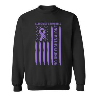 Purple American Flag Alzheimer's Awareness Month Sweatshirt - Monsterry CA