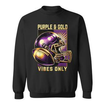 Purple & Gold Vibes Only Retro Football Lovers Football Team Sweatshirt | Mazezy