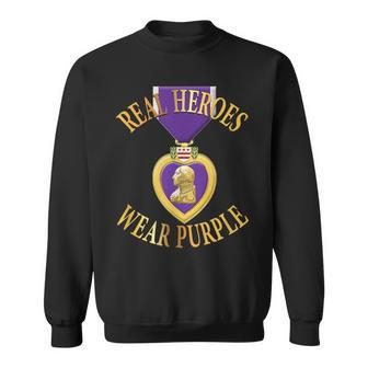 Purple Heart Real Heroes Wear Purple Us Military Sweatshirt - Monsterry