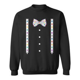 Puzzle Piece Bow Tie Suspenders Autism Awareness Boys Sweatshirt - Monsterry