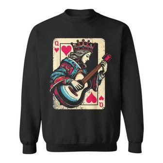Queen Of Hearts Guitarist Vintage Guitar Card Game Lover Sweatshirt - Monsterry