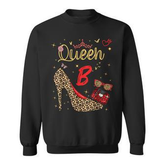 Queen Letter B Initial Name Leopard Heel Letter B Alphapet Sweatshirt - Thegiftio UK