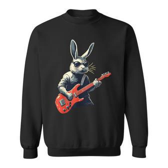 Rabbit Bunny Wearing Sunglasses Playing Guitar Musician Sweatshirt - Seseable