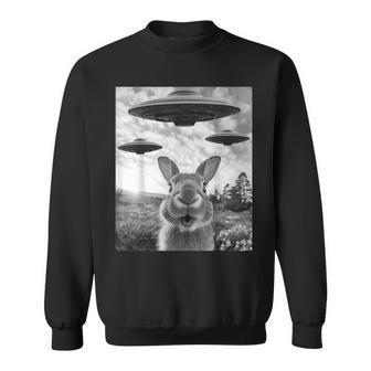 Rabbit Selfie With Ufos Vintage Alien Rabbit Sweatshirt - Thegiftio UK