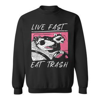 Raccoon And Possum Live Fast Eat Trash Enjoy Life Adventure Sweatshirt - Seseable