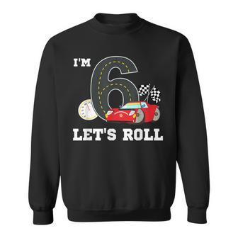 Race Car Birthday Party Supplies 6 Year Old 6Th Bday Boy Sweatshirt - Monsterry