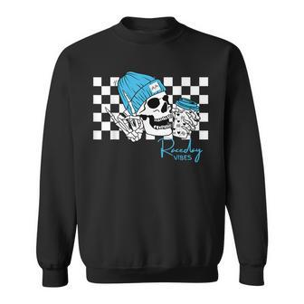 Raceday Vibes Checkered Flag Racing Skull Dirt Track Racing Sweatshirt - Monsterry