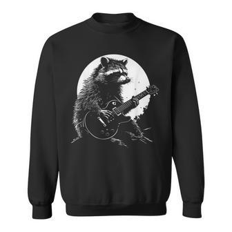 Racoon Playing Guitar With Moon Raccoon Meme Guitarist Sweatshirt - Monsterry