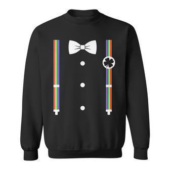 Rainbow Suspenders Bow Tie Leprechaun Costume Sweatshirt - Monsterry DE