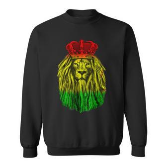 Rasta Lion & King Crown Reggae Rastafari Dreadlock Lion Sweatshirt - Seseable