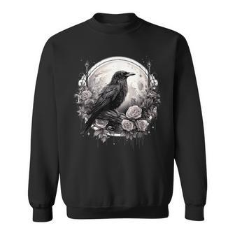 Raven Full Moon Gothic Witchy Crow Roses Mystical Sweatshirt - Monsterry