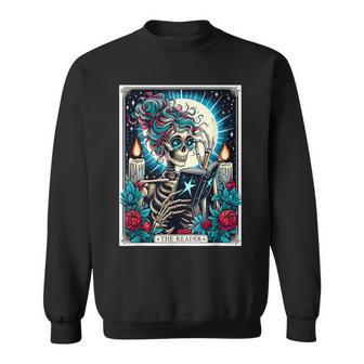 The Reader Tarot Card Book Lover Skeleton Reading Book Sweatshirt - Monsterry UK