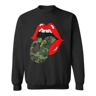 Red Lips Camo Tongue Retro Vintage Trendy Camouflage Sweatshirt - Monsterry