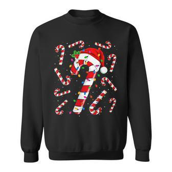 Red And White Candy Cane Santa Christmas Xmas Lights Sweatshirt | Mazezy
