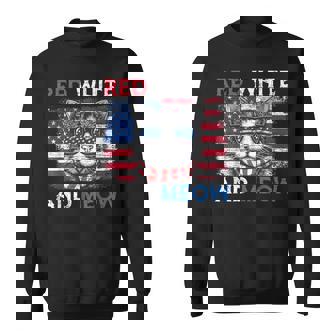 Red White And Meow Cat American Flag 4Th Of July Meowica Cat Sweatshirt | Mazezy
