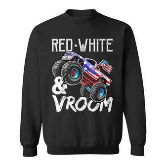 Red White Vroom Monster Truck American Flag July 4Th Boys Sweatshirt - Monsterry UK