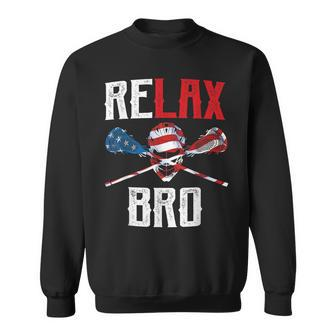 Relax Bro Lacrosse American Flag Lax Lacrosse Player Sweatshirt - Monsterry