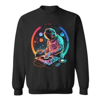 Retro Astronaut Dj Djing In Space Edm Cool Graphic Sweatshirt - Monsterry