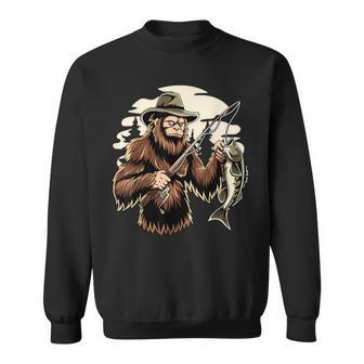 Retro Bigfoot Sasquatch Fishing Bassquatch Fisherman Sweatshirt - Thegiftio UK