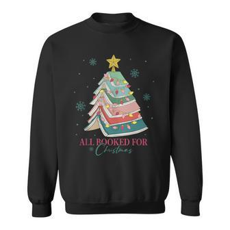 Retro All Booked For Christmas Tree Book Lovers Librarians Sweatshirt - Seseable