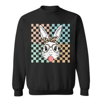 Retro Checkered Bunny Rabbit Face Bubblegum Happy Easter Sweatshirt | Mazezy