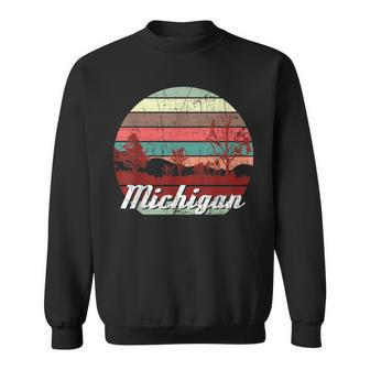 Retro Color Distressed Michigan Travel Camping Sweatshirt - Monsterry CA