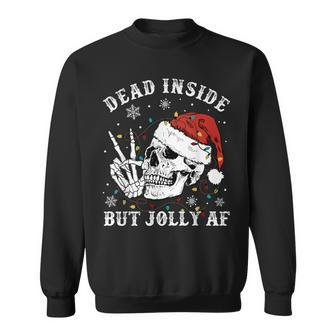 Retro Dead Inside But Jolly Af Skeleton Christmas Lights Sweatshirt - Seseable
