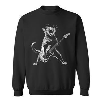 Retro Divertido Guitarra Gato Rock Gato Tocando Guitarra Camisa de entrenamiento - Regaloses