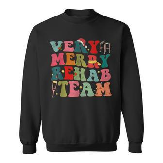 Retro Very Merry Rehab Team Xmas Therapy Squad Slp Ot Pt Sweatshirt - Seseable