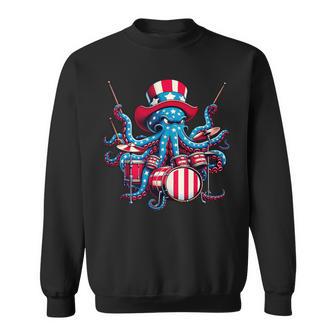 Retro Octopus Playing Drums Retro Musician Drumming Band Sweatshirt - Monsterry AU