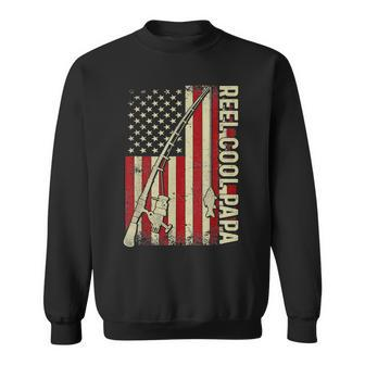 Retro Reel Cool Papa American Flag Fishing Fathers Day Dad Sweatshirt - Monsterry AU