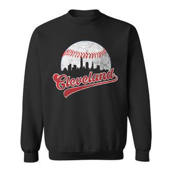 Retro Skyline Cleveland Baseball Sweatshirt - Seseable