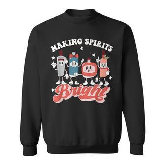 Retro Ugly Christmas Making Spirits Bright Alcohol Bartender Sweatshirt | Mazezy