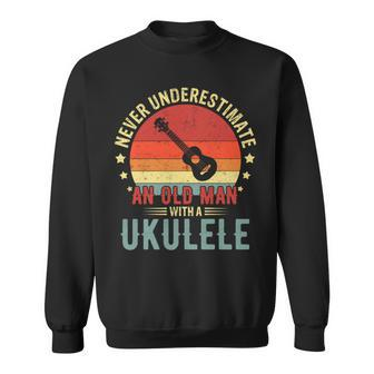 Retro Never Underestimate Old Man With A Ukulele Player Men Sweatshirt | Mazezy