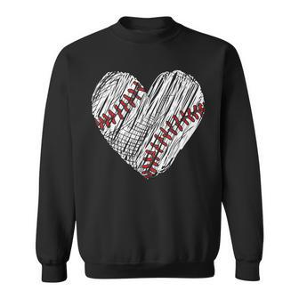 Retro Vintage Baseball Lover Heart Fans Players Distressed Sweatshirt - Seseable