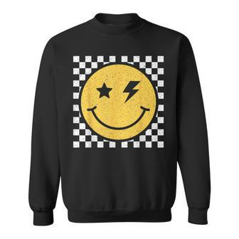 Retro Yellow Happy Face Checkered Pattern Smile Face Trendy Sweatshirt - Monsterry DE