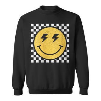 Retro Yellow Happy Face Checkered Pattern Smile Face Trendy Sweatshirt | Mazezy
