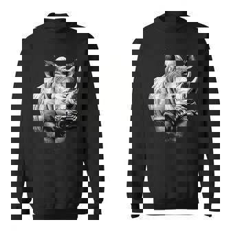 Rhinoceros Motif Wildlife Rhino Safari Animal Print Drawing Sweatshirt - Thegiftio