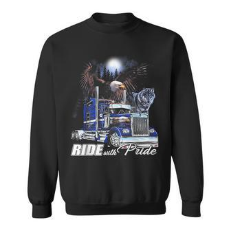 Ride With Pride Trucker Eagle Wolf Sweatshirt - Thegiftio UK
