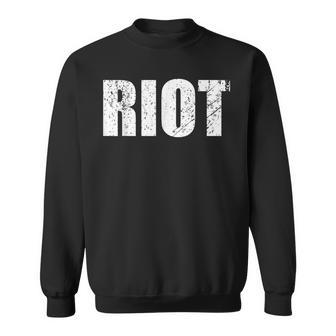 Riot Large Distressed Text Sweatshirt - Monsterry CA