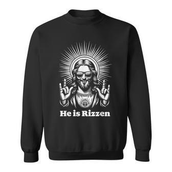 He Is Risen Jesus Rock On Rizzen Easter Sweatshirt | Mazezy