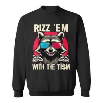 Rizz Em With The Tism Retro Vintage Raccoon Meme Sweatshirt - Seseable